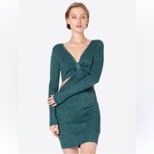 NWT ABERCROMBIE & FITCH Teal Shinmer  Long Sleeved Knot Front Dress XLT